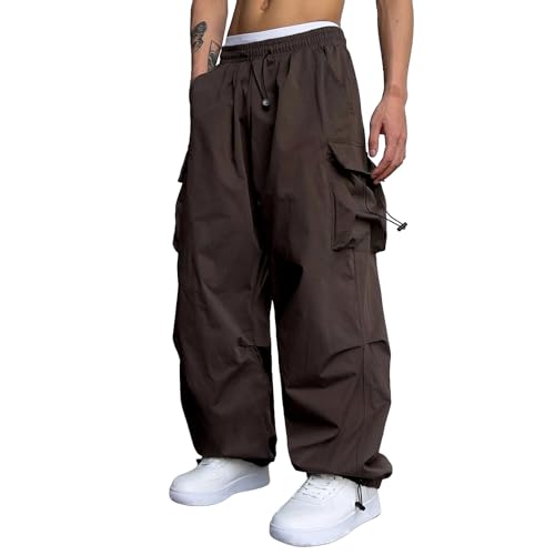 JiXiang Cargo Pants for Men Baggy Trendy Casual Drawstring Parachute Pant Loose Y2K Harem Joggers with Pockets for Streetwear2