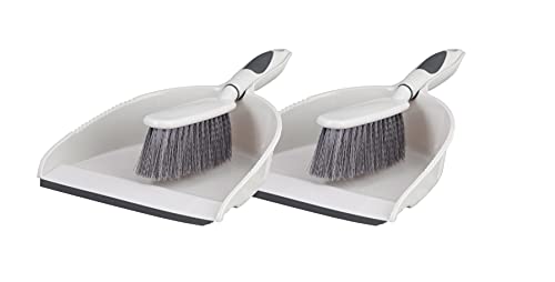 Dustpan and Brush Set, Hand Broom with Ergonomic Grip Handle - Rubber Edge for Easy Dirt Pickup, Durable Material - Grey & Blue Hand Brush by Superio, 2-Pack (Gray, 2-Pack)