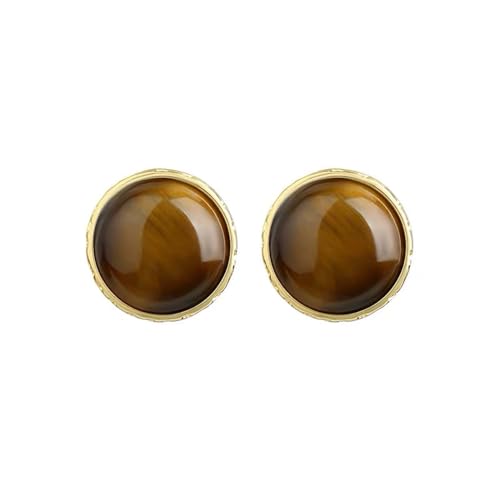 Boucles d'oreilles rondes en argent S925 clous pierres jaunes