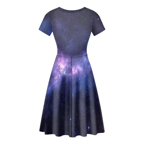 Image of HUGS IDEA Womens Puffy Swing Midi Dress Round Neck Short Sleeve Party A-Line Dresses