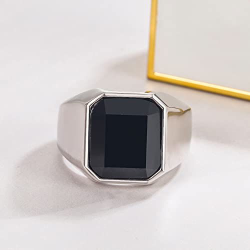 925 Sterling Silver Men Black Onyx Ring Square Circular Agate Signet Ring For Woman Index Finger Ring Sizes 6 to 13 For Band Mans Jewelry Gift For Him - Image 6