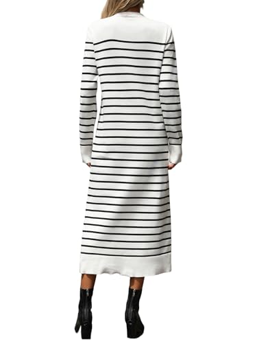Image of Long Sweater Dress for Women Loose Knitwear Striped Long Dresses Stylish Autumn and Winter Outfits