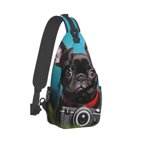 Mochila tipo sling para senderismo con diseño de bulldog