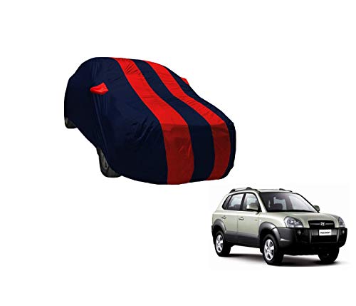 Image of Auto Hub Car Cover Compatible with Hyundai Tucson with Weather Proof, Mirror Pocket, Triple Stitched, Tucson Car Cover- Navy-Red