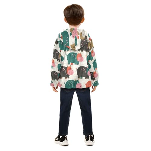 Colorful Hippo Pattern on Fabric Toddler Fleece Jacket Girl Boys Hooded Fleece Jacket Coat Warm Outwear Zip-up 3-10T4