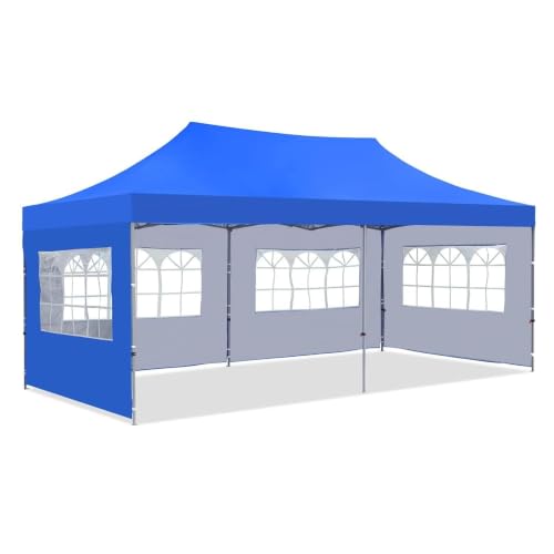 Image of 10x20ft / 3x6m Pop up Outdoor Canopy Tent | Portable Shade Instant Folding Gazebo Tent | Heavy Duty Gazebo Canopy Shelter 2 Mins Installation | 40Kgs (Classic Blue with with 3 Window Side Walls)