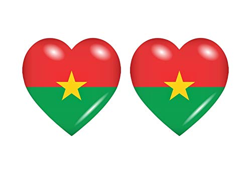 Akachafactory 2X Autocollant Sticker Drapeau Coeur BF Burkina Faso