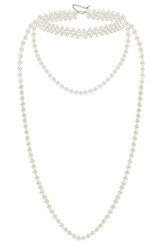 BABEYOND Long Pearl Choker Necklace - Faux Pearl Chain Necklace Pearl Jewelry Set for Women 20s Flapper Accessories