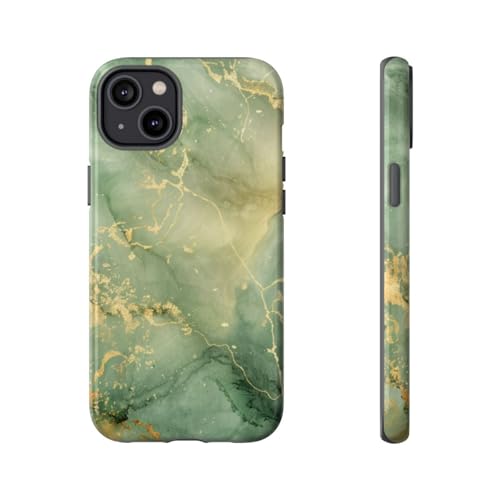 Coque rigide iPhone 14 Plus marbre vert doré - L'élégance d'une finition premium