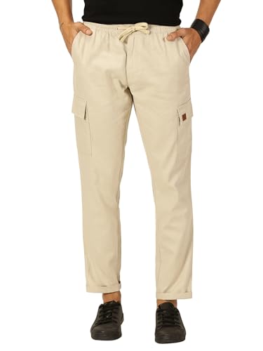 Image of Thomas Scott Men's | Solid | Light Weight | Breathable Fabric | 6 Pocket | Ankle Length | Mid Rise | Regular Fit | Linen | Elasticated with Drawstring | Chino Trouser | Pants