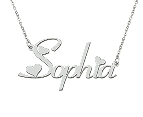 Aoloshow Stainless Steel Silver Sophia Name Necklace Love Heart Necklace for Best Friends Mothers Day Jewelry