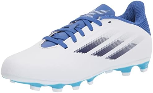 adidas Unisex X Speedflow.4 Flexible Ground Soccer Shoe, White/Legacy Indigo/Sky Rush, 5.5 US Men