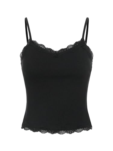 SOLY HUX Girl's Sleeveless Lace Trim Camisoles Spaghetti Strap Ribbed Crop Tank Tops