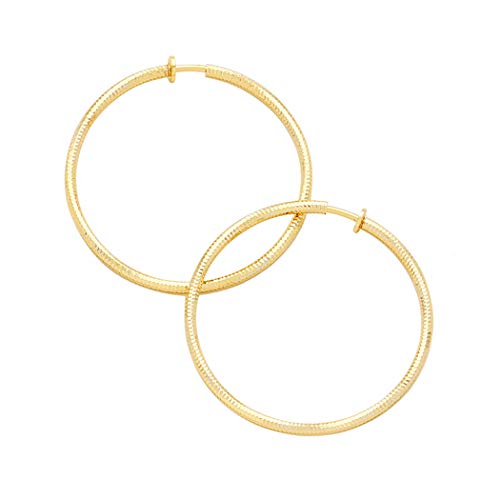 Rosemarie Collections Women's Clip On Textured Hoop Earrings (Gold Tone 2.25 Inch)