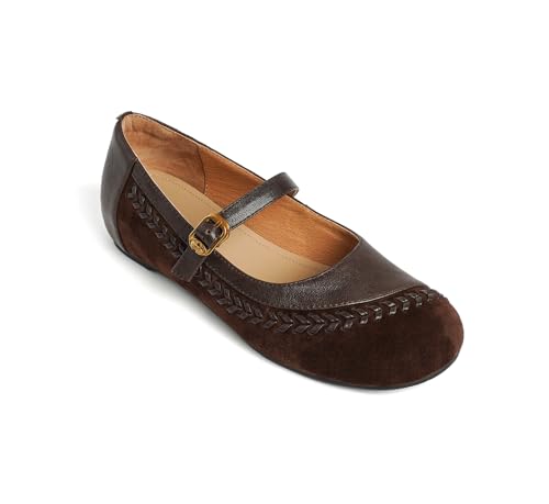 Women's Mary Jane Shoes Round Closed Toe Comfortable Flat Shoes Metal Buttons Pump Shoes