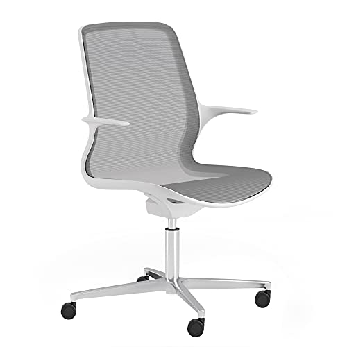 Image of Leick Home 10146-WT Teramo Italian Made Ergonomic Mesh Office Chair with Adjustable Height, Lumbar Support and Swivel, White