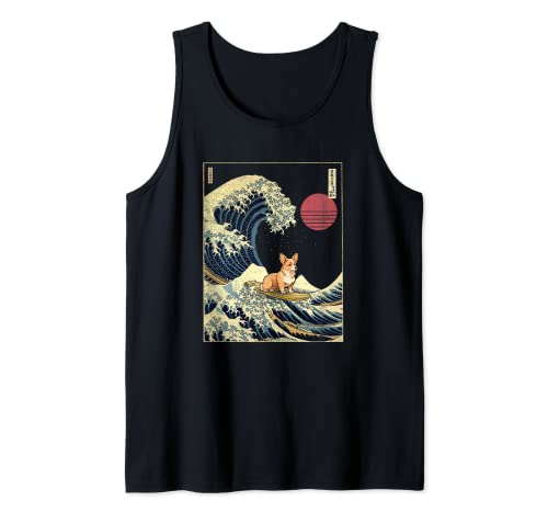 Fawn Corgi Japanischer Kanagawa Wave Funny Surf Dog Tank Top