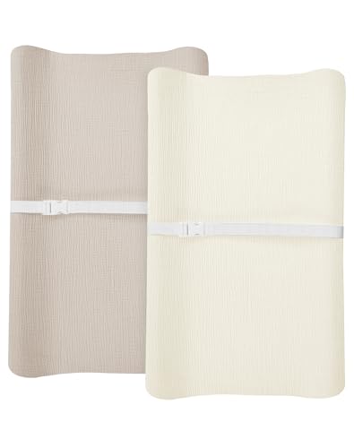 Image of Changing Pad Cover for Baby Boy Girl 2 Pack, Muslin Changing Table Pad Covers with Boho Style, Neutral Nursery Bedding Essentials Soft and Breathable (Beige & Cream)