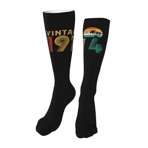 Compression Socks, Retro 50th Birthday Gift Vintage 1974 Gifts Socks for Women Men Running Socks Soft Warm Long Socks Compression Socks Hiking Socks - 20in Black