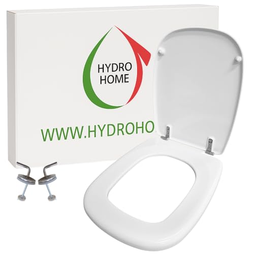 HYDRO HOME - Tavoletta WC Copriwater Squadrato HH301 Fissaggio dal basso Compatibile con Vari Modelli con le Stesse Misure, Coperchio Water Sedile WC con Cerniere Regolabili, Coperchio WC