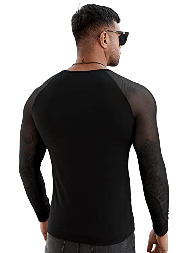 Verdusa Men's Round Neck Mesh Long Sleeve Slim Fit Semi Sheer Tee Shirt Clubwear Top2