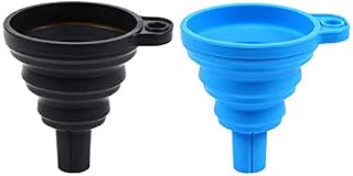 Collapsible Funnel, 2Pcs Silicone Flexible Gel Foldable Hopper for Kitchen, Oil, Water, Powders, Cooking Tools (Blue and Black)