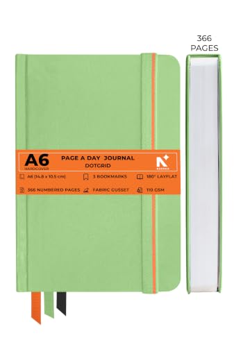 Image of NEORAH -A6 RULED | 368 Pages - 110 Gsm | PAGE A DAY JOURNAL (14.8 X 10.5 cm)-Hardcover RULED Notebook |Back Pocket |3 Silk Book Mark - Completely HANDMADE for Journaling,writing - LIGHT GREEN