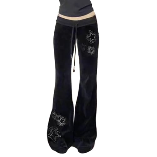 Pantalon évasé en velours noir femme Y2K gothique punk taille haute vintage