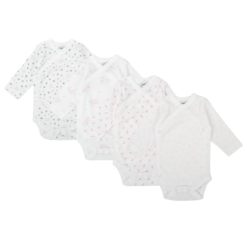 BABIDU | Pack 4 Bodys Bebé Básico Manga Larga Algodón 100% Suave Transpirable, Body Recién Nacido Unisex Primera Puesta Niño y Niña, Ideal para Uso Diario y Piel Sensible