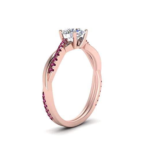 Image of 55Carat Choose Your Gemstone 18k Rose Gold Plated Infinity Twist Ring Crystal Round Shape Side Stone Wedding Valentine Wear Promise Ring with Pave Setting for Women Size US 4 to 12