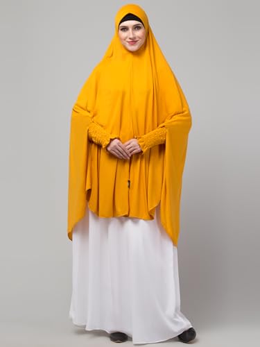 Image of NAZNEEN Women's Full Coverage Khimar Hijab with Sleeves and Under Cap |Solid Pattern Cotton Set for Hajj, Umrah, and Prayer| Comfortable One-Size Head CoveR