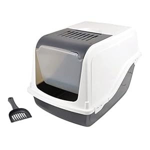 Acomoda Textil – Arenero para Gatos Desmontable y Transpirable. Arenero Grande de Plástico Resistente con Cubierta de Tapa Abatible, Bandeja de Arena Higiénica para Mascotas 56x36x42 cm. (Modelo C)