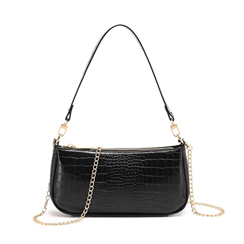 Barabum Retro Classic Clutch Schulter Tote Handtasche mit Reißverschluss für Frauen (schwarze Kette) Cover