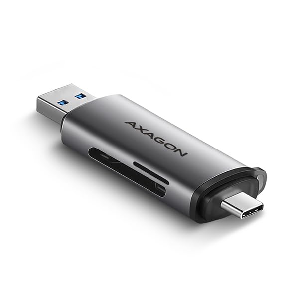 AXAGON CRE-Sac Lecteur de Carte mémoire USB 3.2 Gen 1 (3.1 Gen 1) Type-A/Type-C Gris