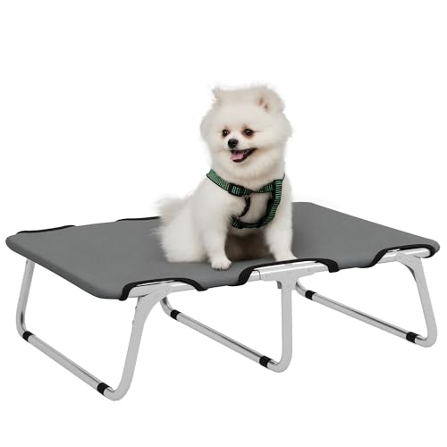 PawHut Hundeliege Outdoor, klappbar Erhöhtes Hundebett für kleine Hunde, Kühlendes Haustierliege mit Stahlrahmen, Haustierbett für Draußen Camping, 71 x 58 x 20 cm, Grau