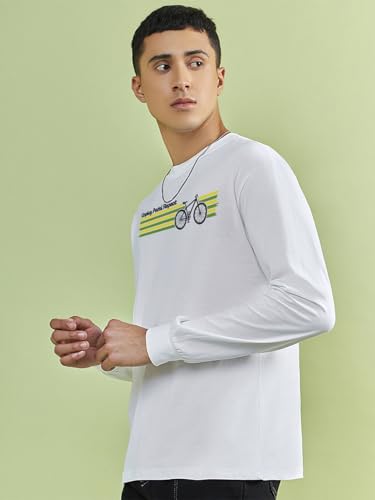 Image of Bewakoof Men's Graphic Print Oversized Fit Full Sleeve Round Neck Pure Cotton T Shirt