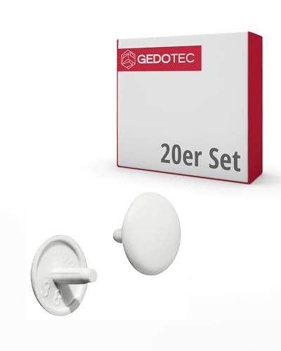 Gedotec Möbel-Abdeckkappen rund | 20 Stück - Schrauben-Kappen für Kopfloch-Bohrung PZ2 | H1115 | Abdeckungen Ø 12 x 2,5 mm | Verschluss-Stopfen Kunststoff weiß | Endkappen für Bohrlöcher & Holz-Möbel