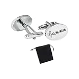 Virens Empourium Men's Wedding Cufflinks SILVER OVAL Cufflink, Groom Best Man Usher Page Boy and Many More Titles, Gift Pouch with Every Pair of Cuff Link (Groomsman)