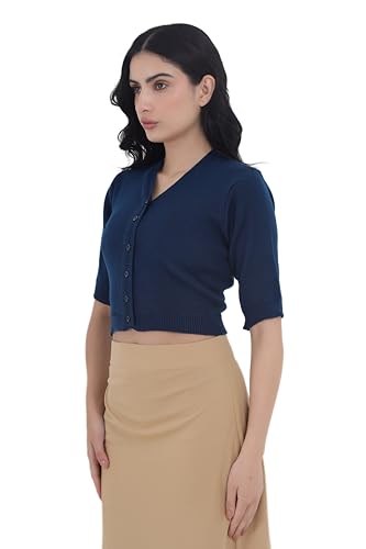 Image of Women Winter Wear V-Neck Half Sleeves Regular Fit Woollen Blouse
