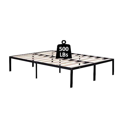 Robustes Metallbett in voller Größe, mit stabilen, geräuschfreien Holzlatten und großem Stauraum unter dem Bett, kein Boxspringbett erforderlich, 194 cm L x 141 cm B x 36 cm H, Schwarz – Bild 7