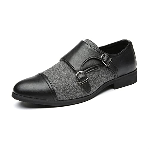 Dress Shoes for Men Slip On Two Tone Monk Strap Cap Toe PU Leather Non Slip Resistant Block Heel Working