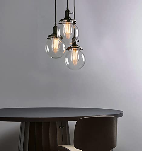 Pathson Industrial Island Pendant Lights, 3-Lights Dining Pendant Lighting With Globe Glass, Vintage Hanging Lamp Fixtures For Kitchen Living Room Bedroom (Black) #TOP7