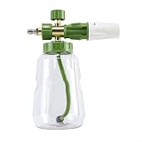 Lanza de espuma de nieve para lavado de coche, botella de 1 litro con boquilla de pulverización ajustable y perilla de concentración para limpieza y detalles generales del vehículo (verde matcha)