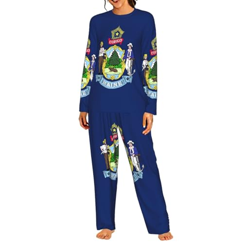 Pyjama élastique pour femme à manches longues imprimé Maine contre le froid