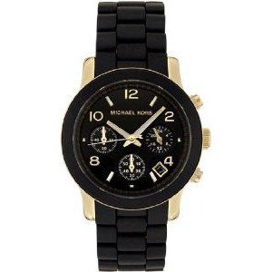 �r���v �}�C�P���R�[�X Women Michael Kors MK5191 Black Rubber Link Bracelet Gold Tone Stainless Steel [���s�A���i]