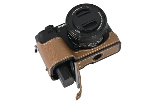 Funda para cámara Sony Alpha A6400 en cuero PU marrón miniatura 4