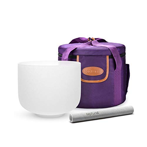 TOPFUND F Note Crystal Singing Bowl Heart Chakra 9 inch with Heavy Duty Carrying Case and Suede Striker