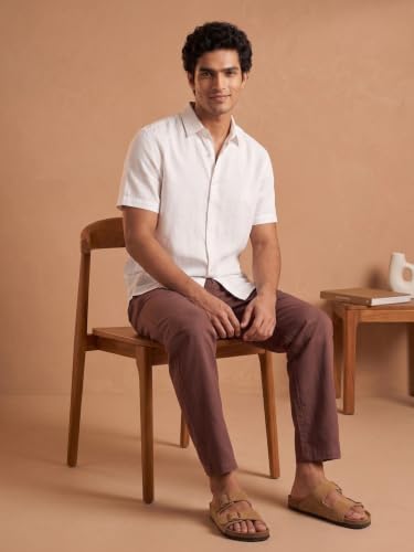 Image of SAADAA Men's 100% Cotton Pants | Mid-Rise Straight Fit Casual Trousers with Elastic Waistband and 3 Pockets | Everyday Wear