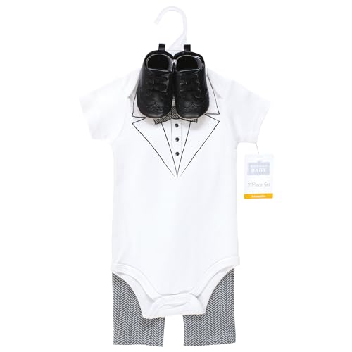 Image of Hudson Baby Unisex Baby Cotton Bodysuit, Pant and Shoe Set