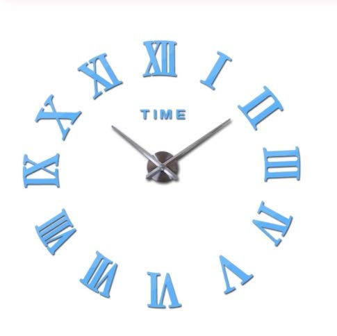 Horloge à quartz moderne bleu ciel 37 pouces à grand miroir romain et effet 3D autocollant